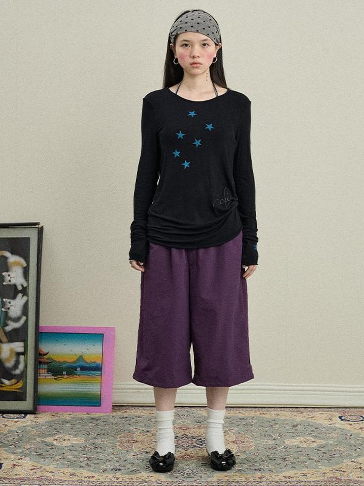 Achihara Sunproof Star Print Modal Cotton Stretch Knit T-Shirt