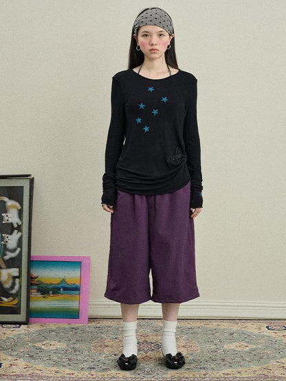 Achihara Sunproof Star Print Modal Cotton Stretch Knit T-Shirt
