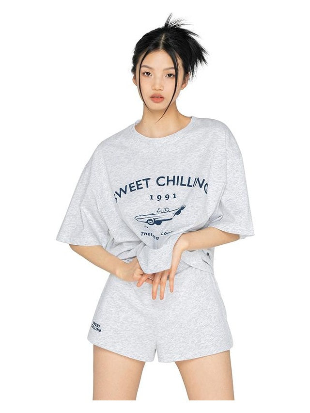 Sunset Graphic Cotton Tee Shorts Set for Women