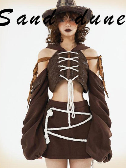 WSW WUSHENWU Sunset Knight Asymmetrical Sporty Sweatshirt Set
