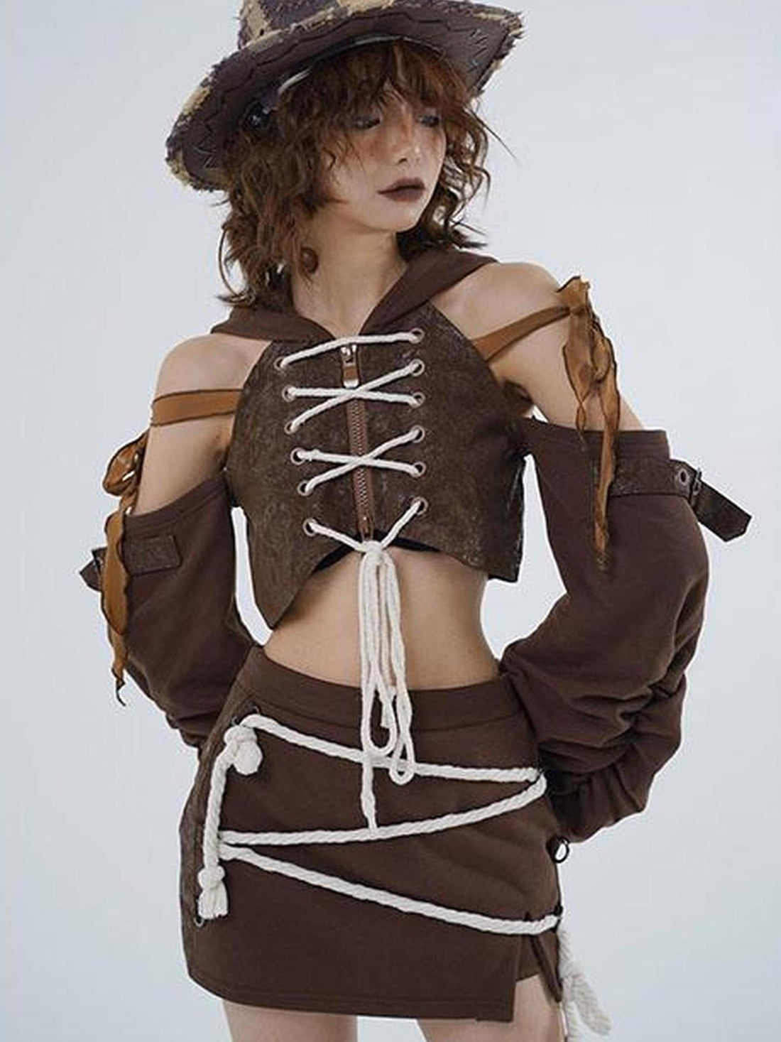 WSW WUSHENWU Sunset Knight Asymmetrical Sporty Sweatshirt Set