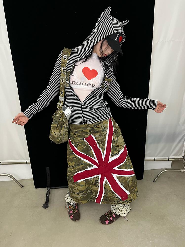 Super Stylish Union Jack Patch Camo Skirt Dresses