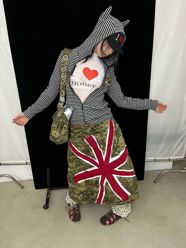 Super Stylish Union Jack Patch Camo Skirt Dresses