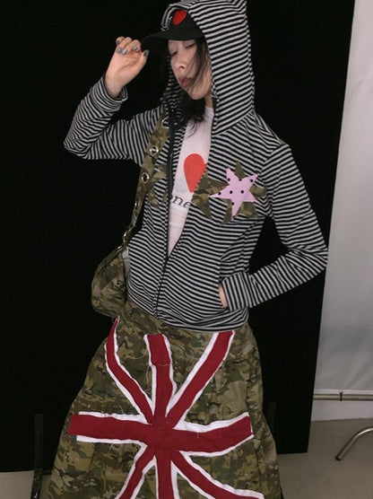 Super Stylish Union Jack Patch Camo Skirt Dresses