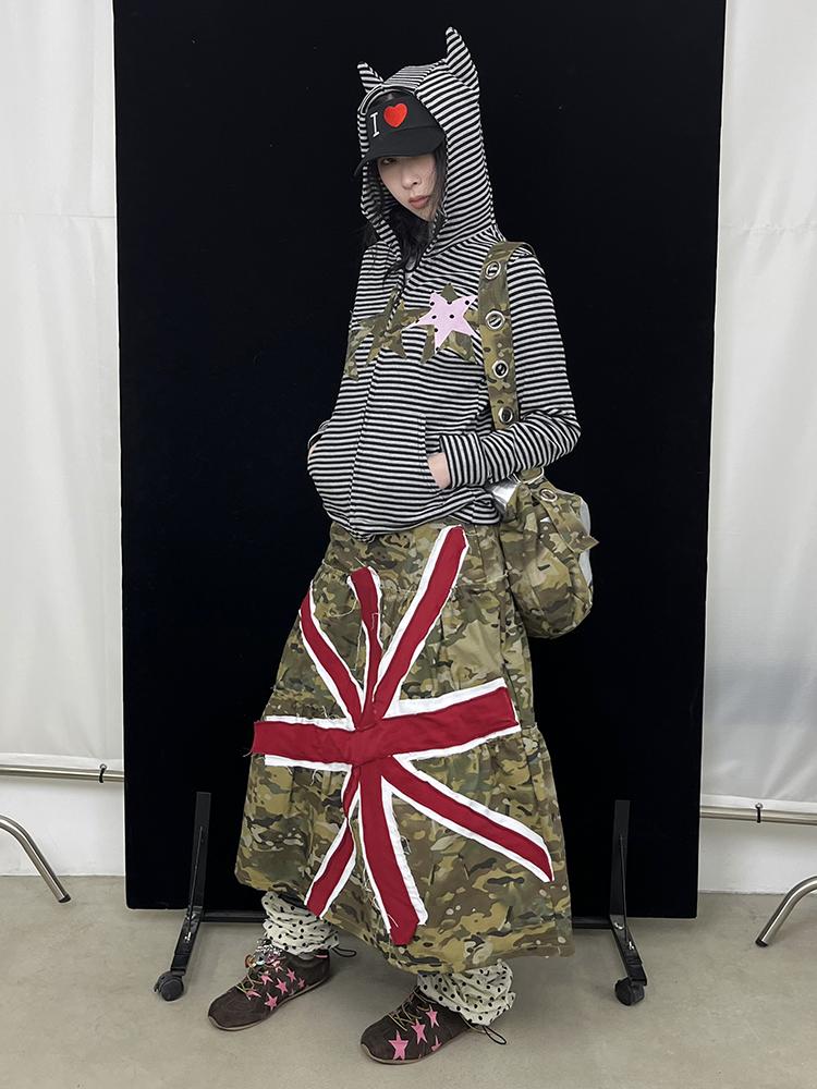 Super Stylish Union Jack Patch Camo Skirt Dresses