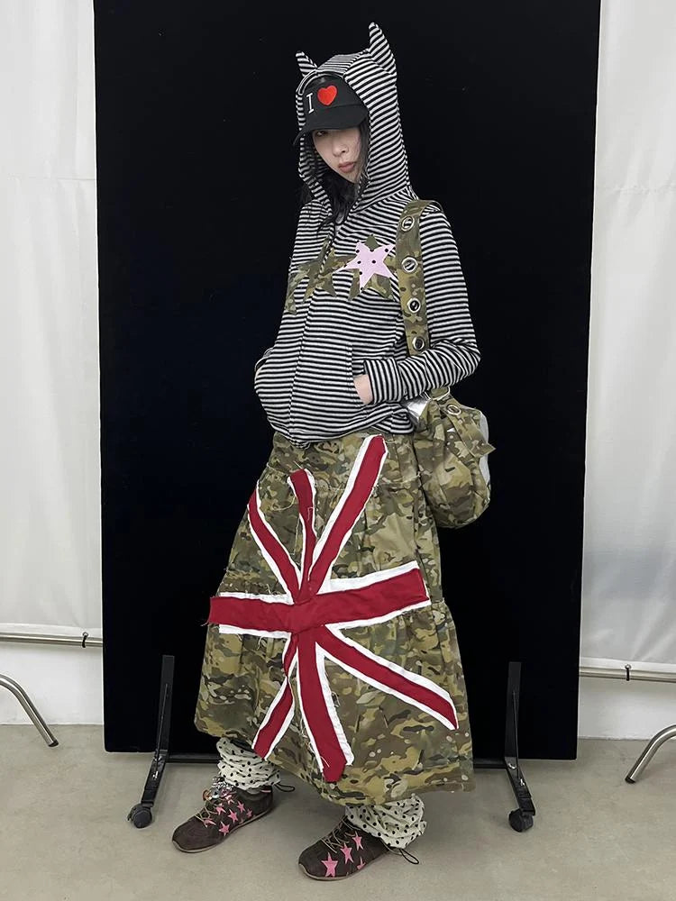 Super Stylish Union Jack Patch Camo Skirt Dresses