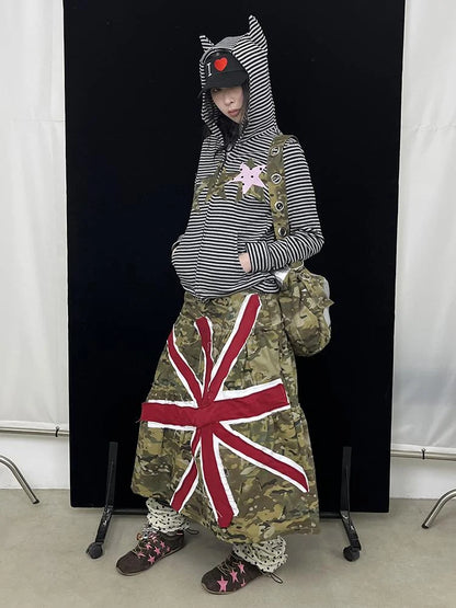 Super Stylish Union Jack Patch Camo Skirt Dresses