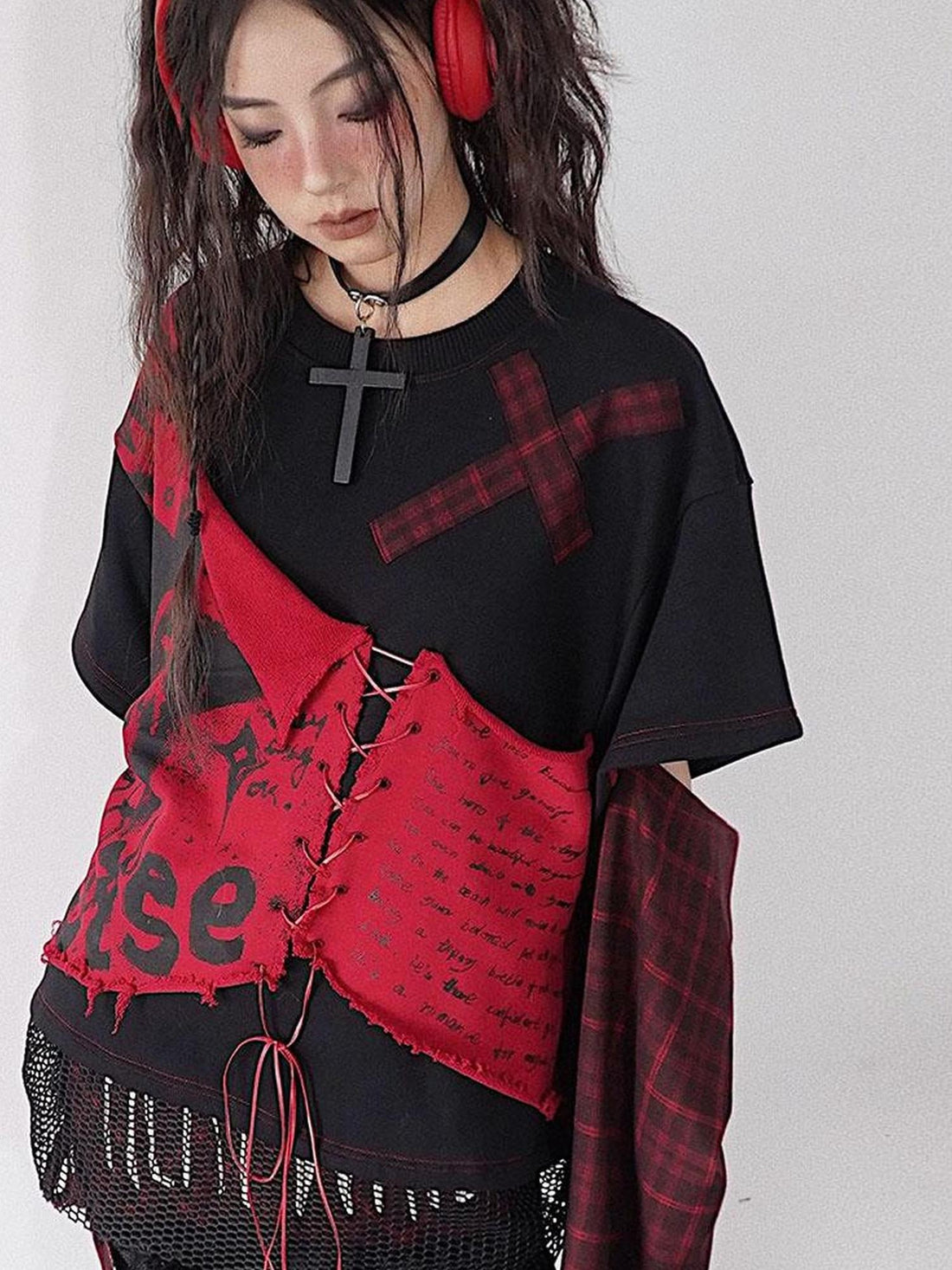 WSW WUSHENWU Surd Novel High Street Grid Patchwork Print Sportswear
