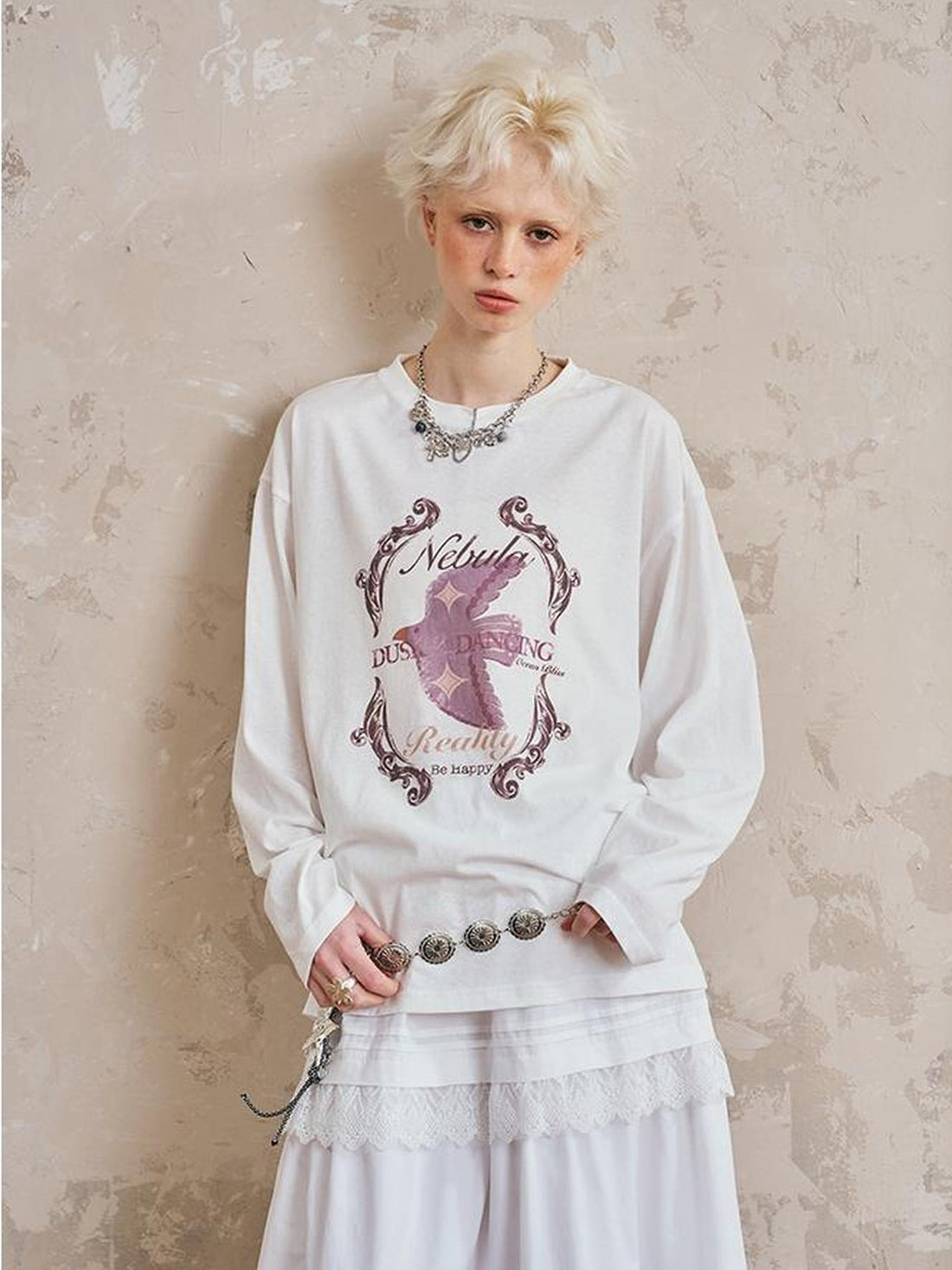DIDDI MODA Swallow Print Loose Fit Vintage Tee