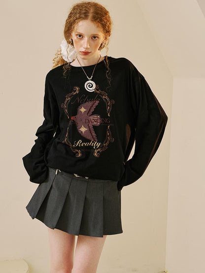 DIDDI MODA Swallow Print Loose Fit Vintage Tee