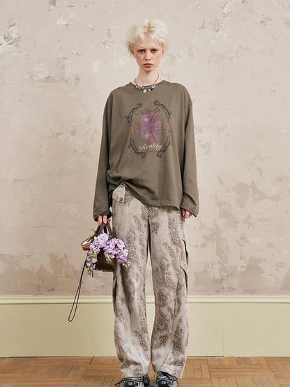 DIDDI MODA Swallow Print Loose Fit Vintage Tee