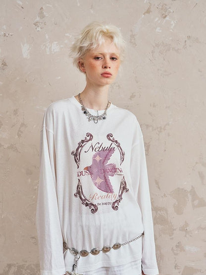 DIDDI MODA Swallow Print Loose Fit Vintage Tee