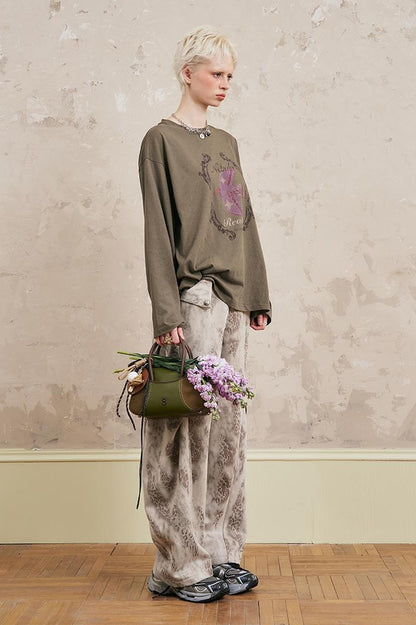DIDDI MODA Swallow Print Tee Snake Pattern Pants Set
