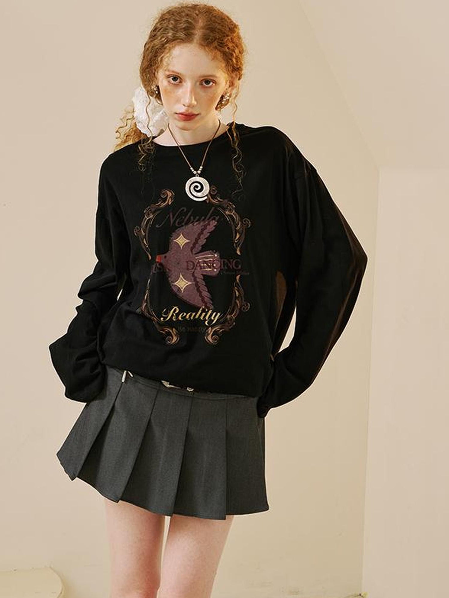 DIDDI MODA Swallow Print Tee Snake Pattern Pants Set