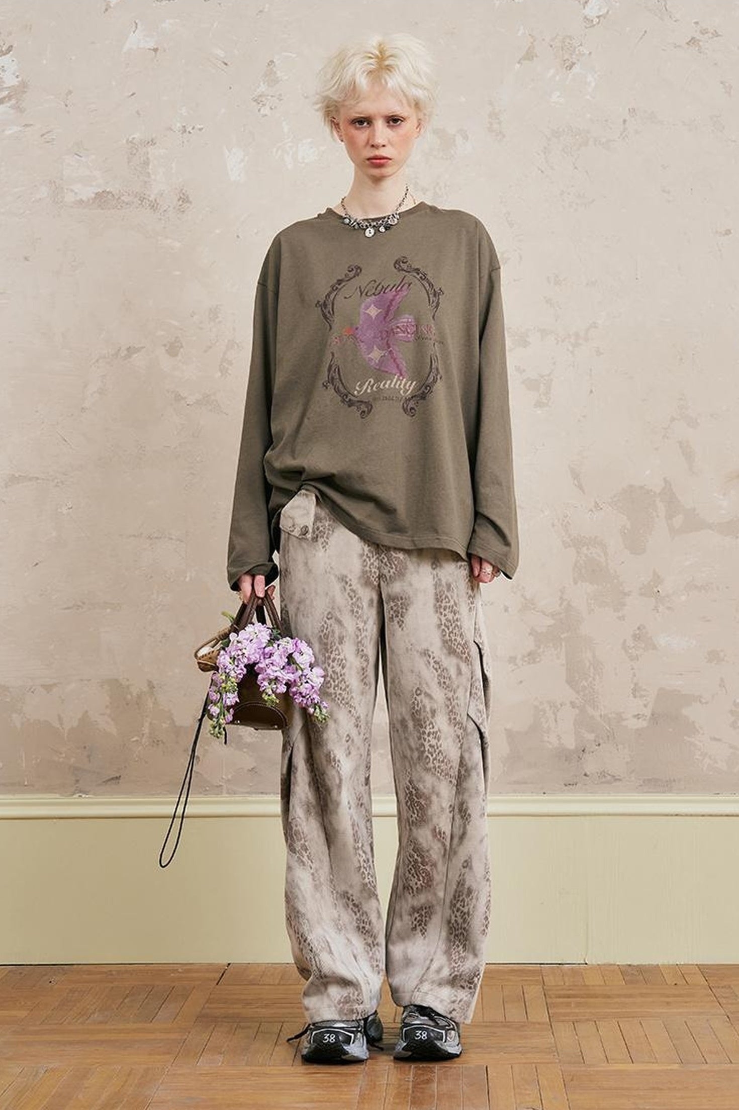 DIDDI MODA Swallow Print Tee Snake Pattern Pants Set