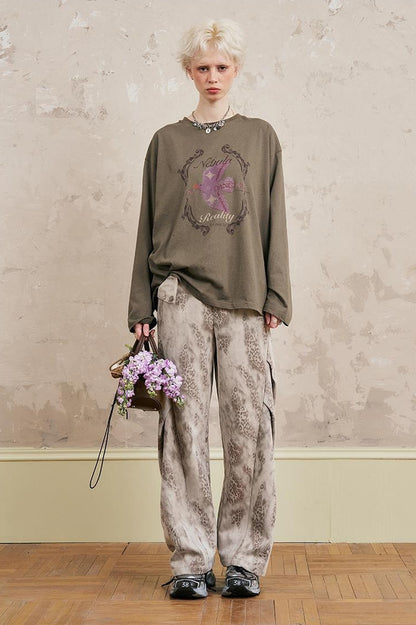 DIDDI MODA Swallow Print Tee Snake Pattern Pants Set
