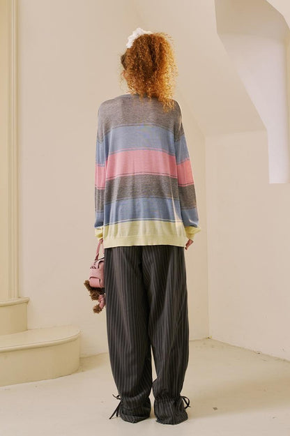 DIDDI MODA Swallow Print Tee Striped Knit Top Washed Pocket Skirt Set