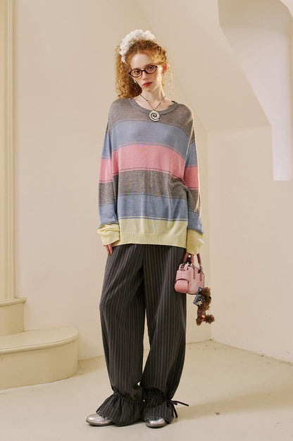 DIDDI MODA Swallow Print Tee Striped Knit Top Washed Pocket Skirt Set