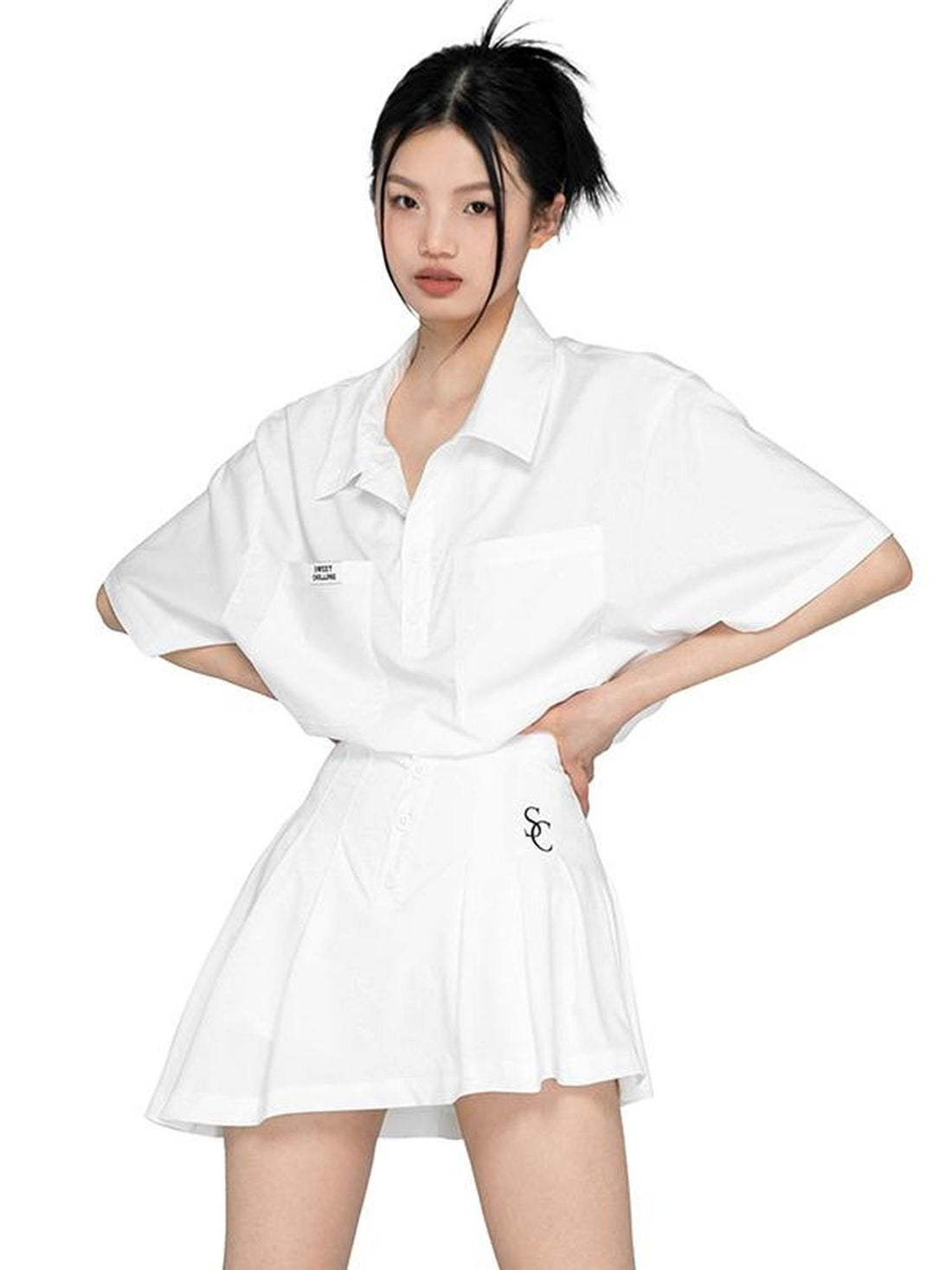 SweetChilling American Sporty Polo Collar Short Sleeve Women&