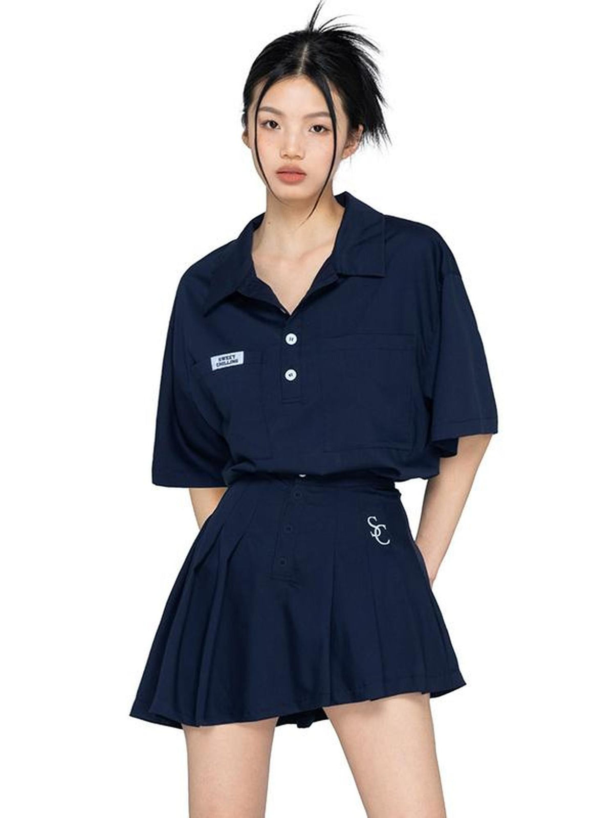 SweetChilling American Sporty Polo Collar Short Sleeve Women&