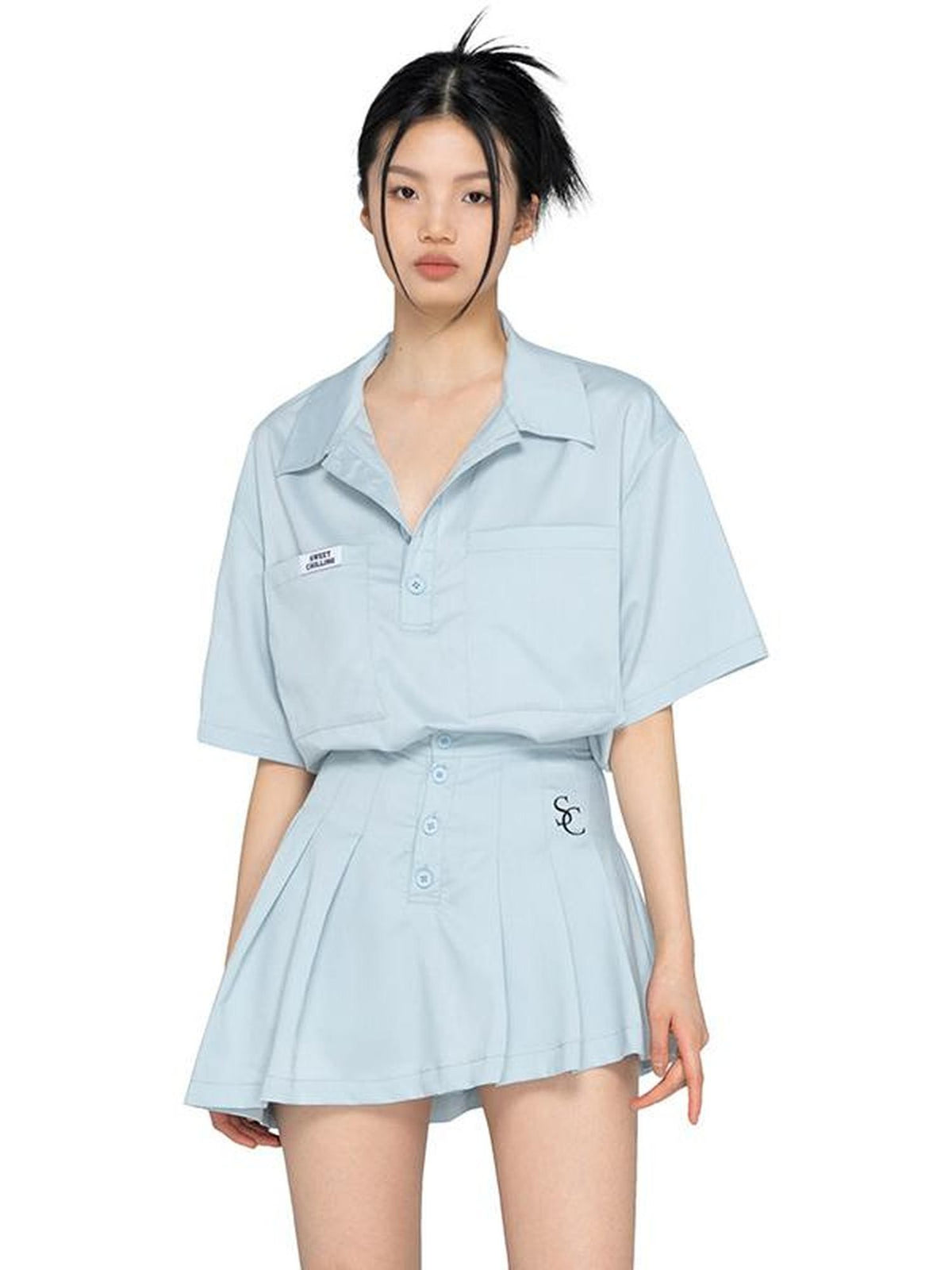 SweetChilling American Sporty Polo Collar Short Sleeve Women&