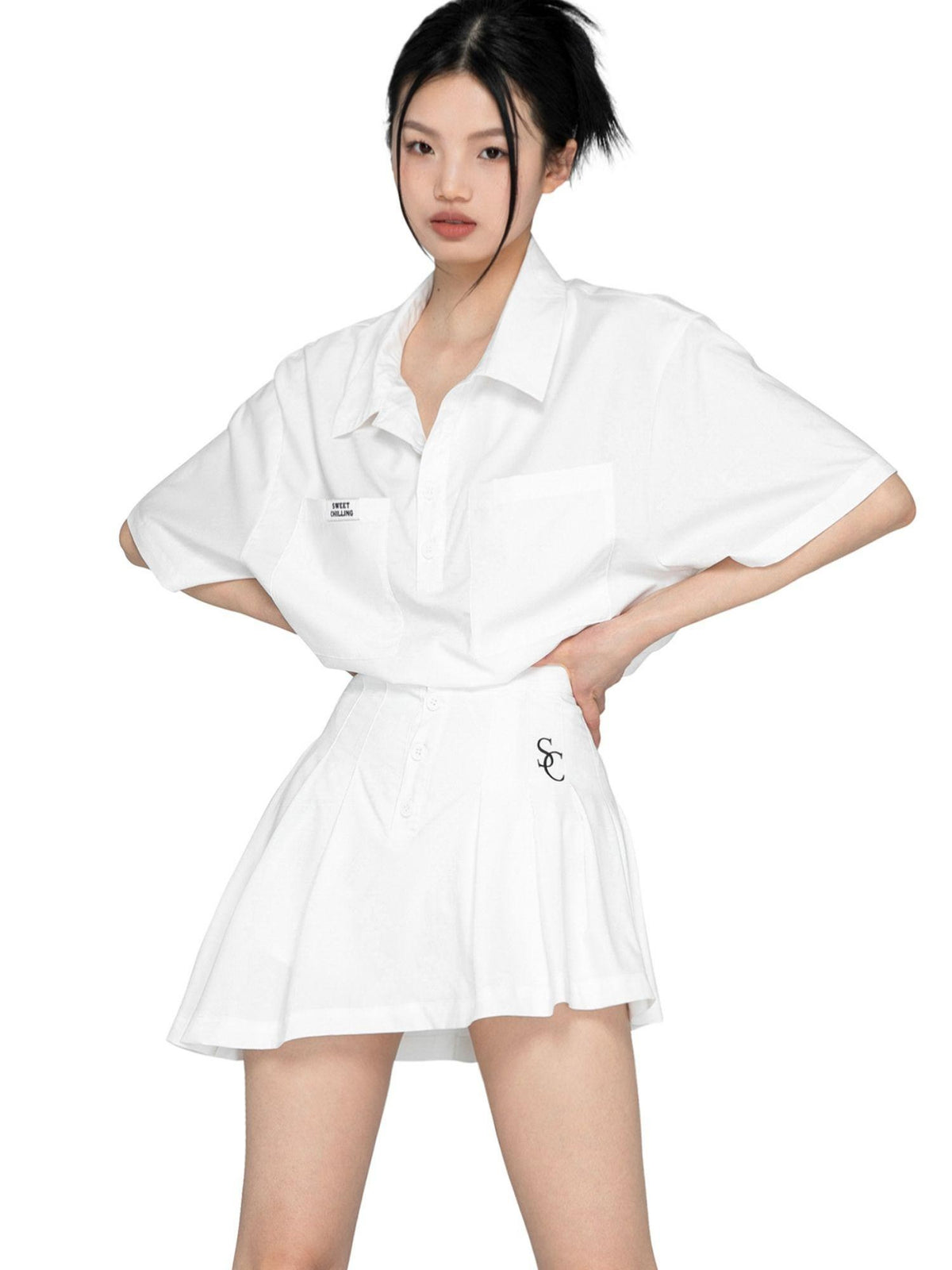 SweetChilling American Sporty Polo Collar Short Sleeve Women&