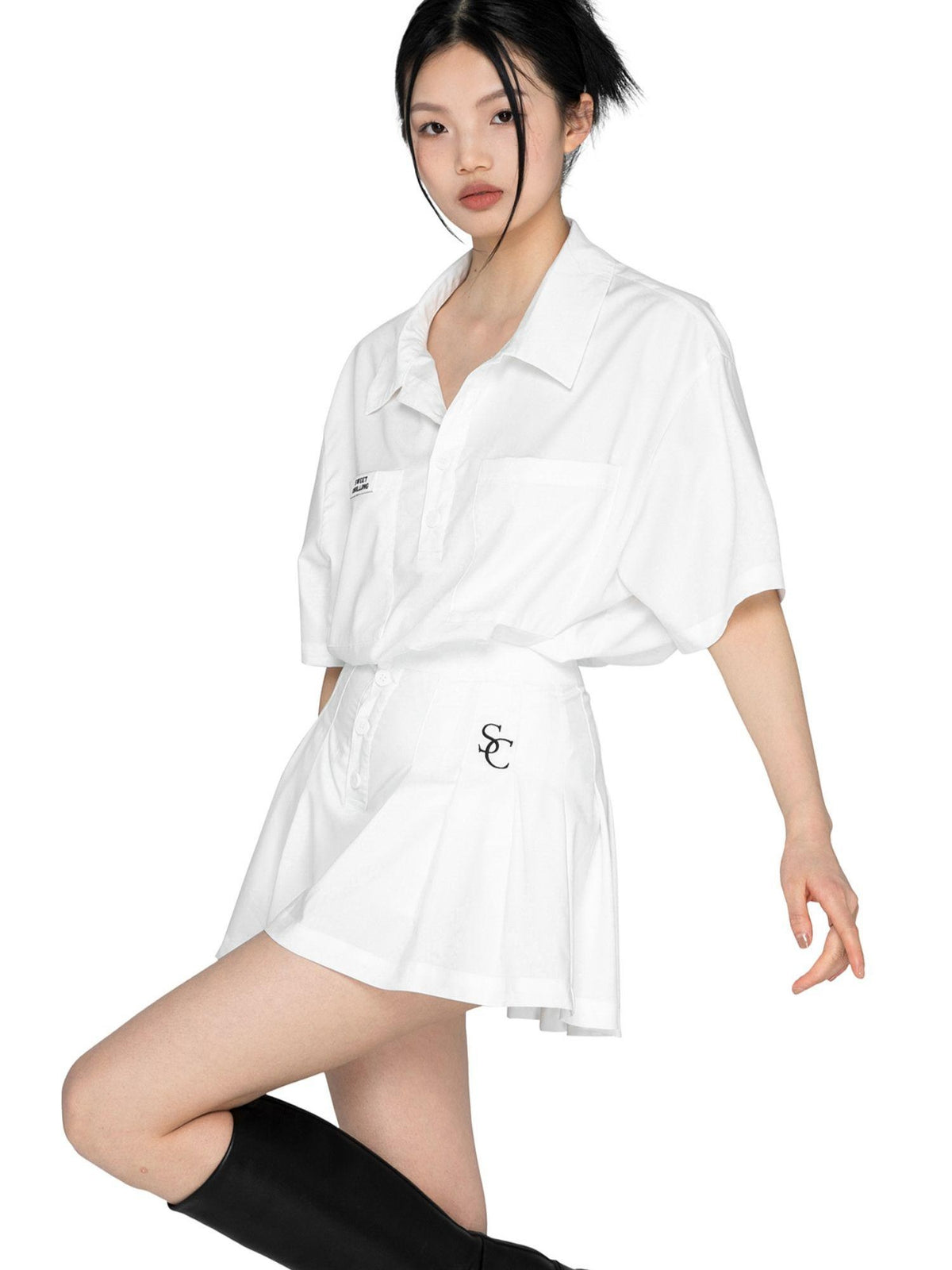 SweetChilling American Sporty Polo Collar Short Sleeve Women&