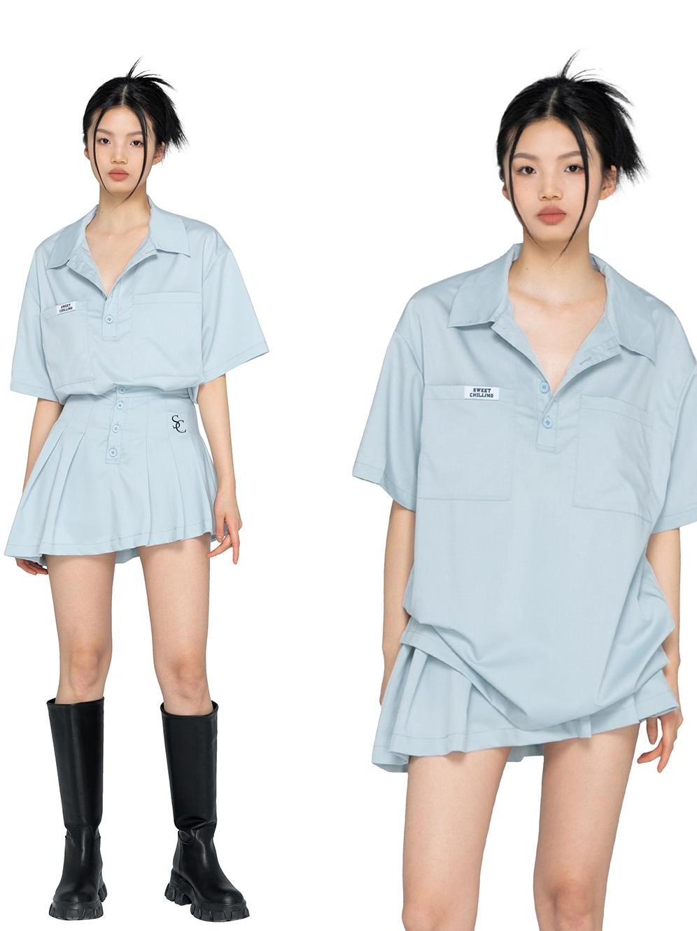 SweetChilling American Sporty Polo Collar Short Sleeve Women&