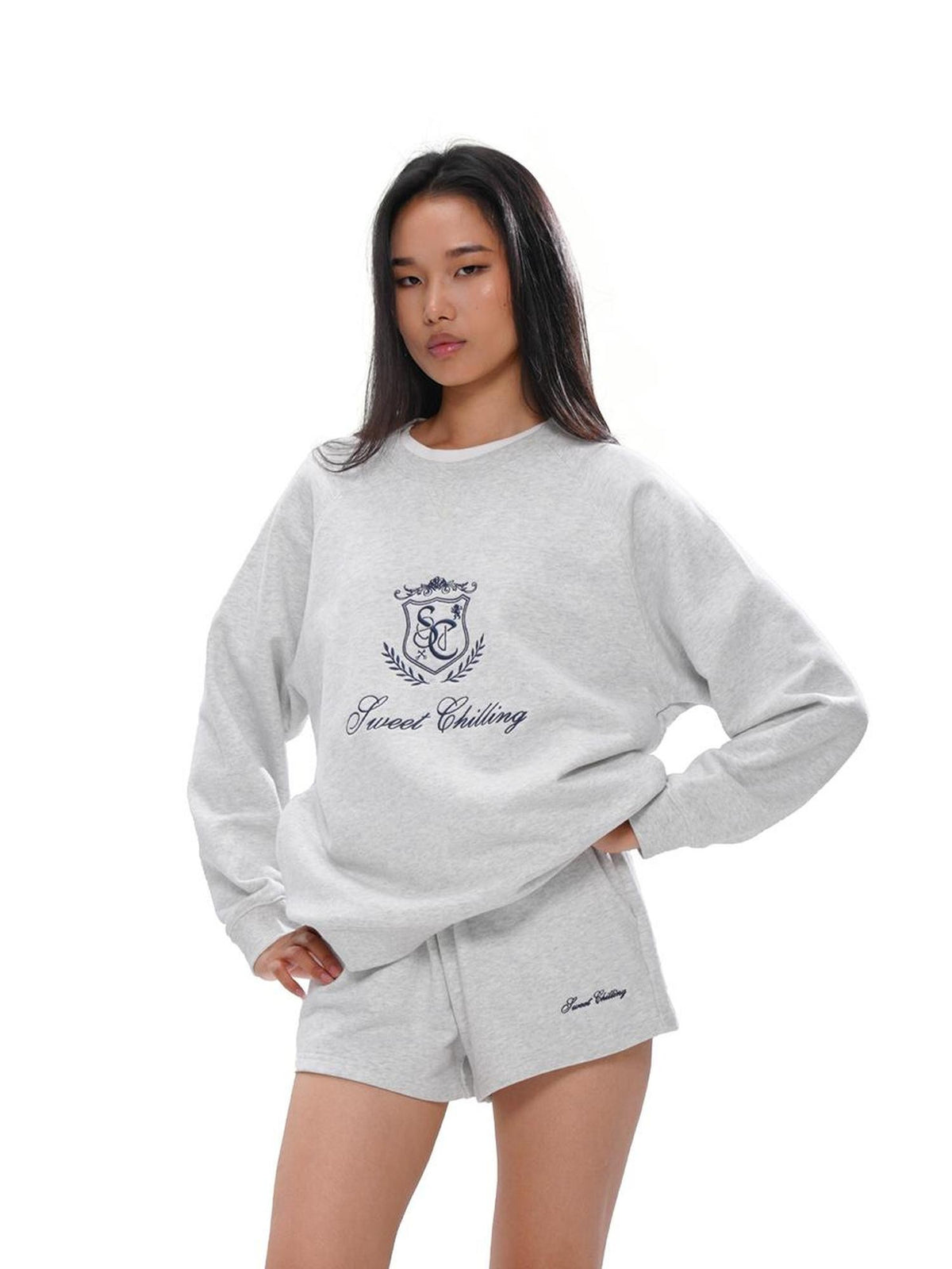 SweetChilling Applique Embroidered Crewneck Pullover Women&