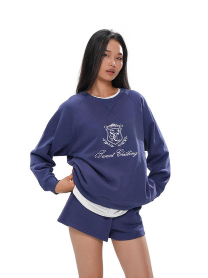 SweetChilling Applique Embroidered Crewneck Pullover Women&