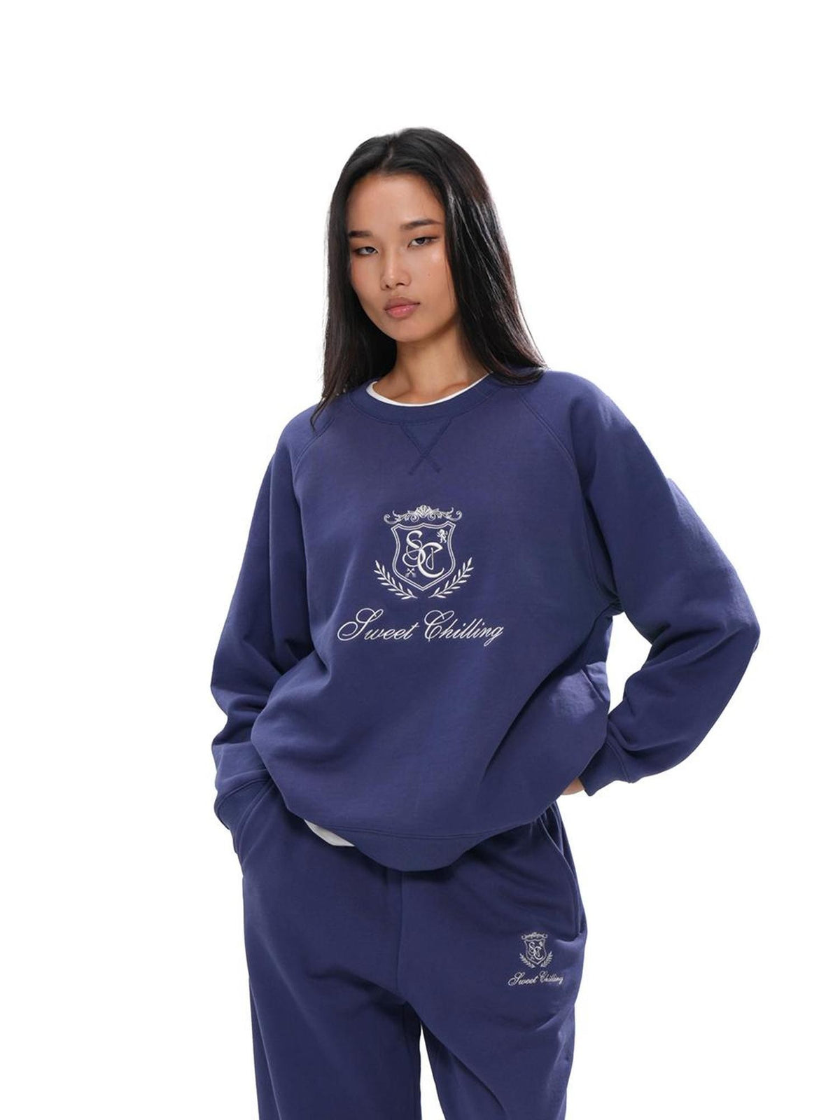 SweetChilling Applique Embroidered Crewneck Pullover Women&