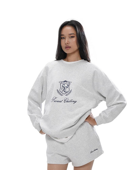 SweetChilling Applique Embroidered Crewneck Pullover Women&