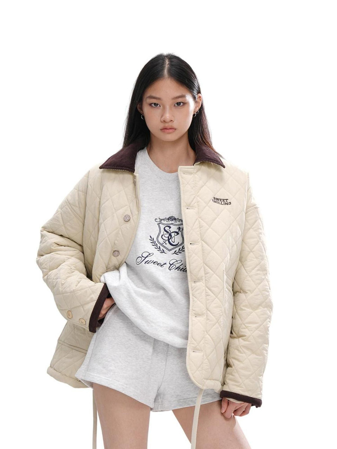 SweetChilling Army Green Quilted Vintage Cropped Women&