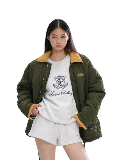 SweetChilling Army Green Quilted Vintage Cropped Women&