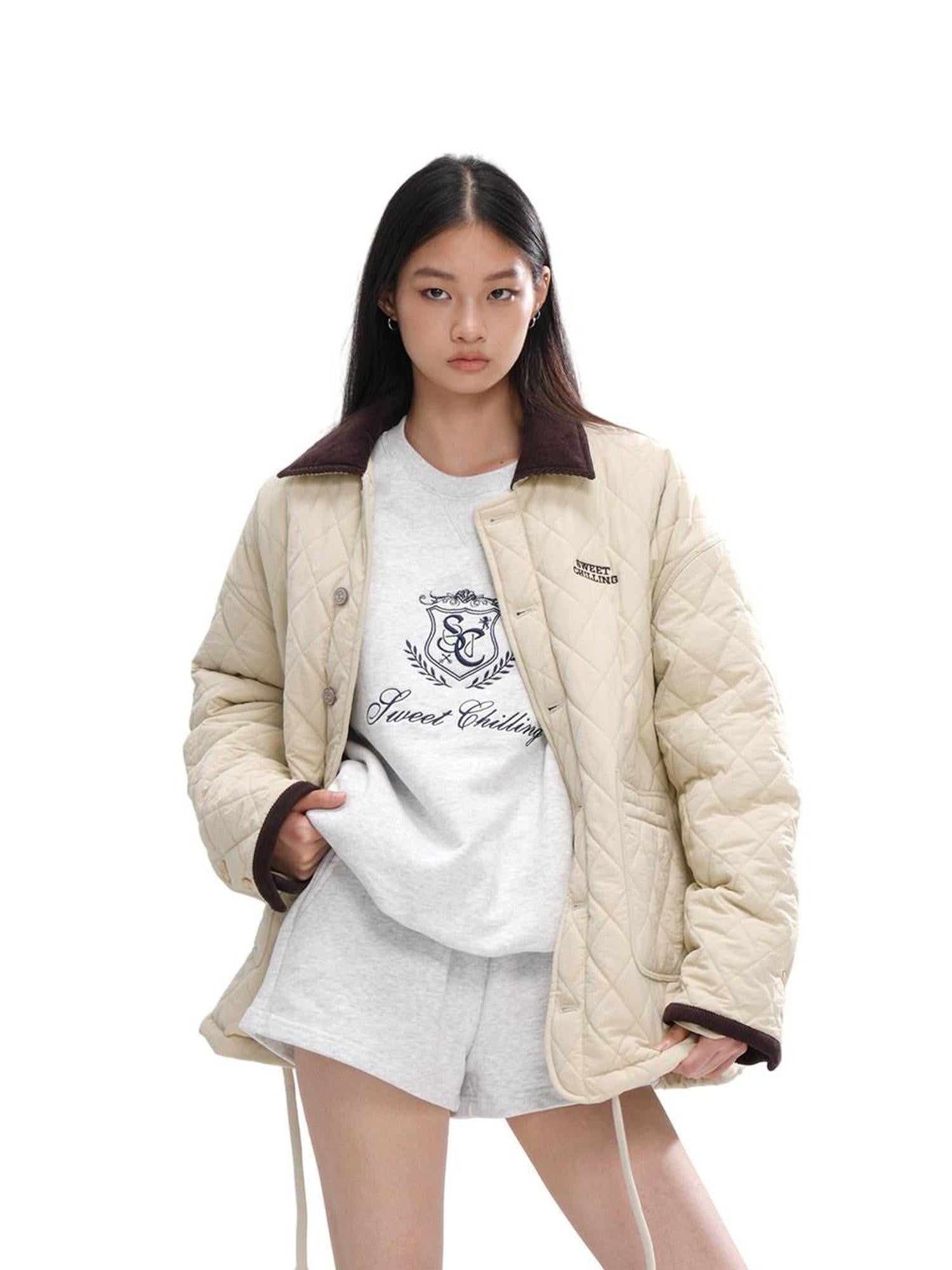 SweetChilling Army Green Quilted Vintage Cropped Women&