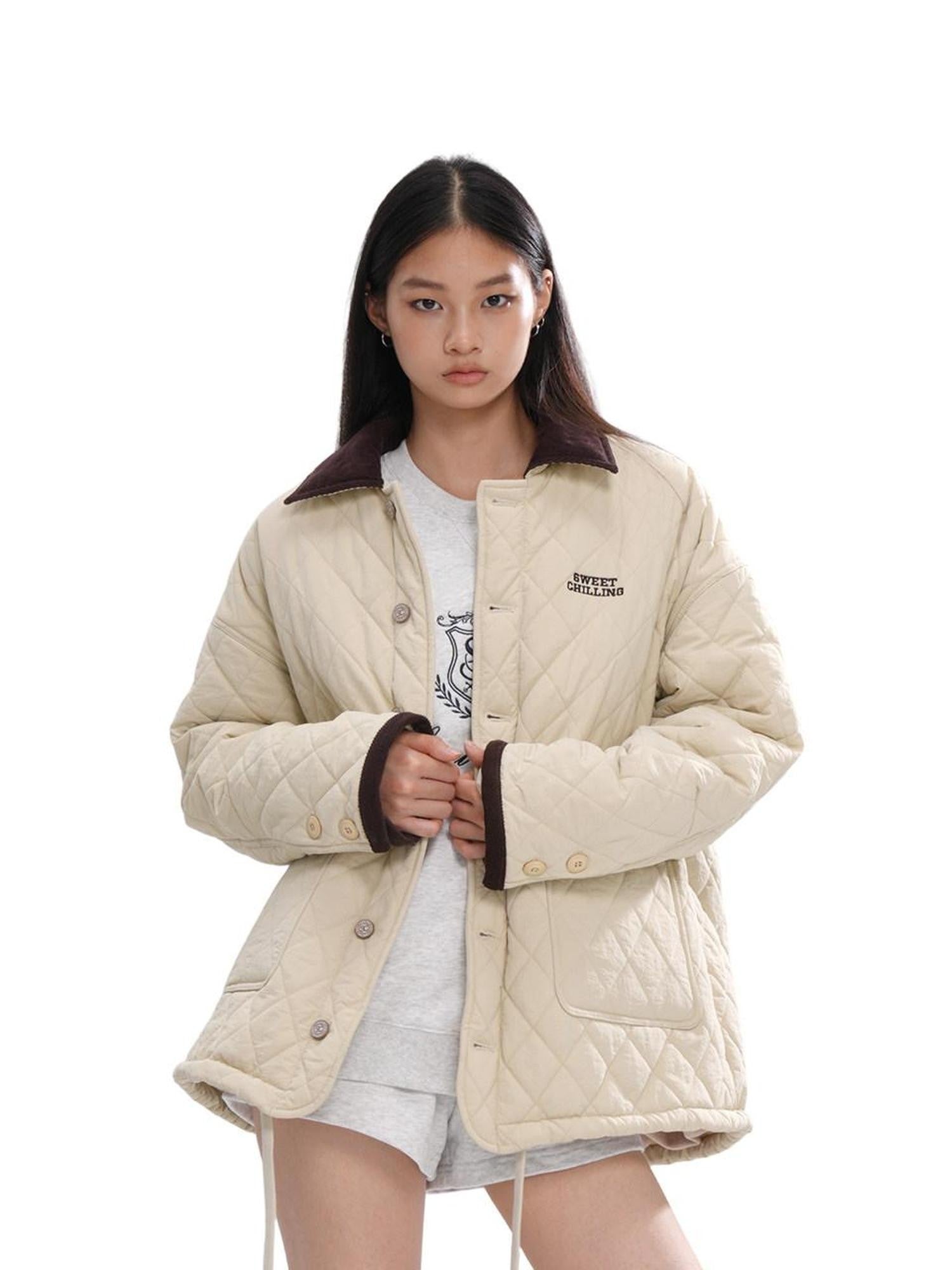 SweetChilling Army Green Quilted Vintage Cropped Women&