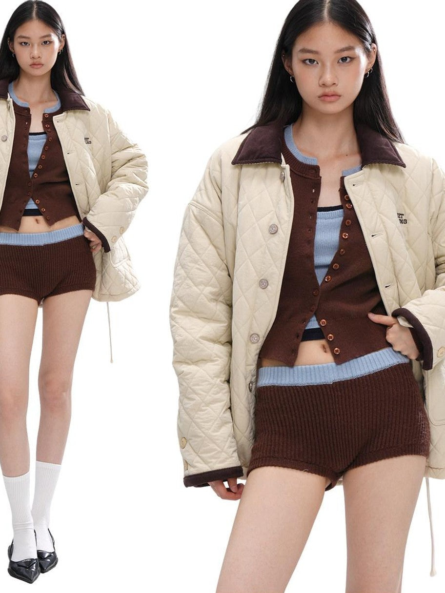 SweetChilling Army Green Quilted Vintage Cropped Women&