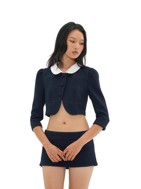 Asymmetric Colorblock Textured Round Neck Women's Cotton Matching Skirt Sets