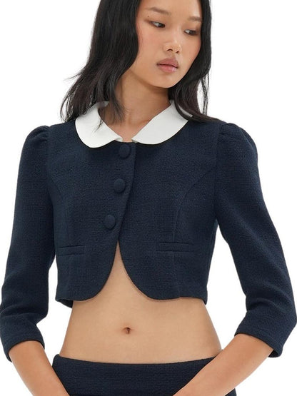 SweetChilling Asymmetric Colorblock Textured Round Neck Women&
