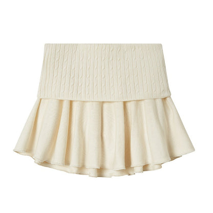 SweetChilling Beige Knit Ruched Waist Short Sleeve Women&