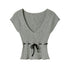 SweetChilling Beige Knit Ruched Waist Short Sleeve Women&
