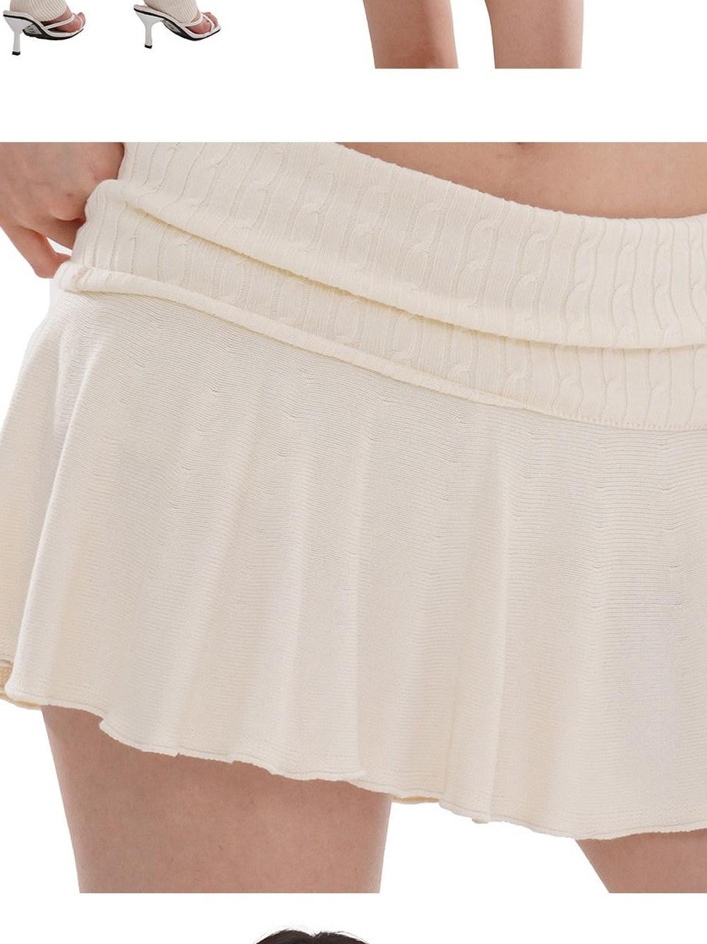 SweetChilling Beige Knit Ruched Waist Short Sleeve Women&