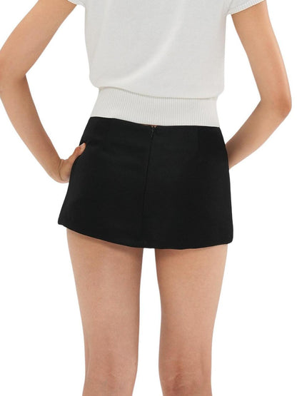 SweetChilling Black Satin A Line Low Waist Built In Shorts Women&