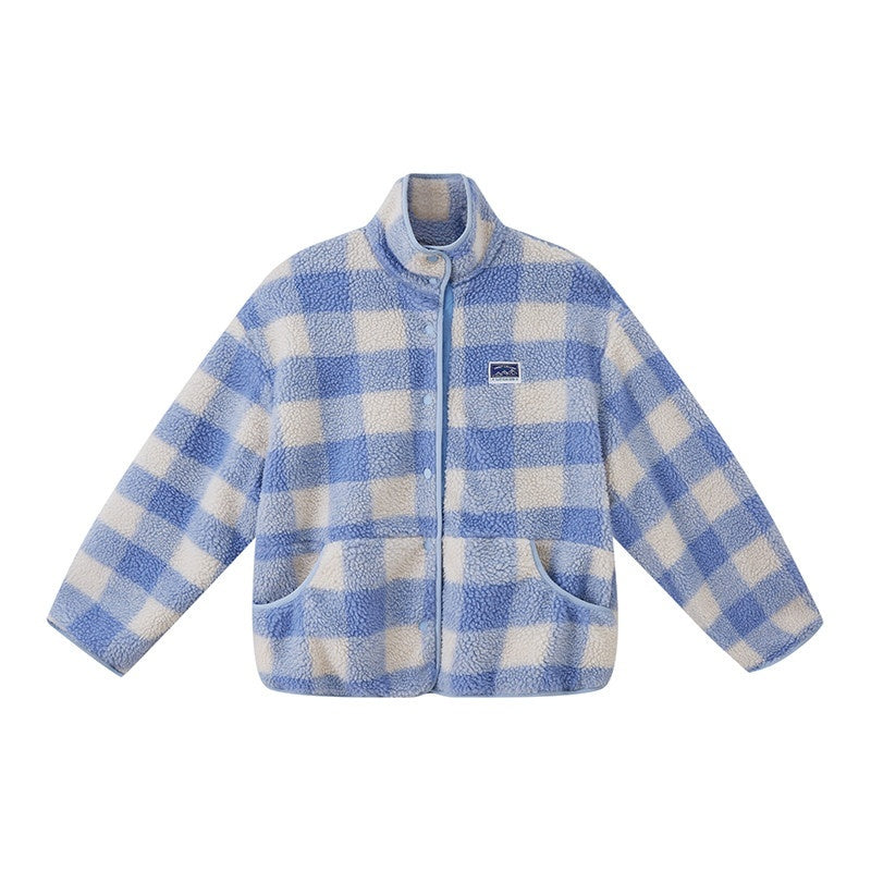 SweetChilling_Blue_Plaid_Double_Layer_High_Collar_Cropped_Women&