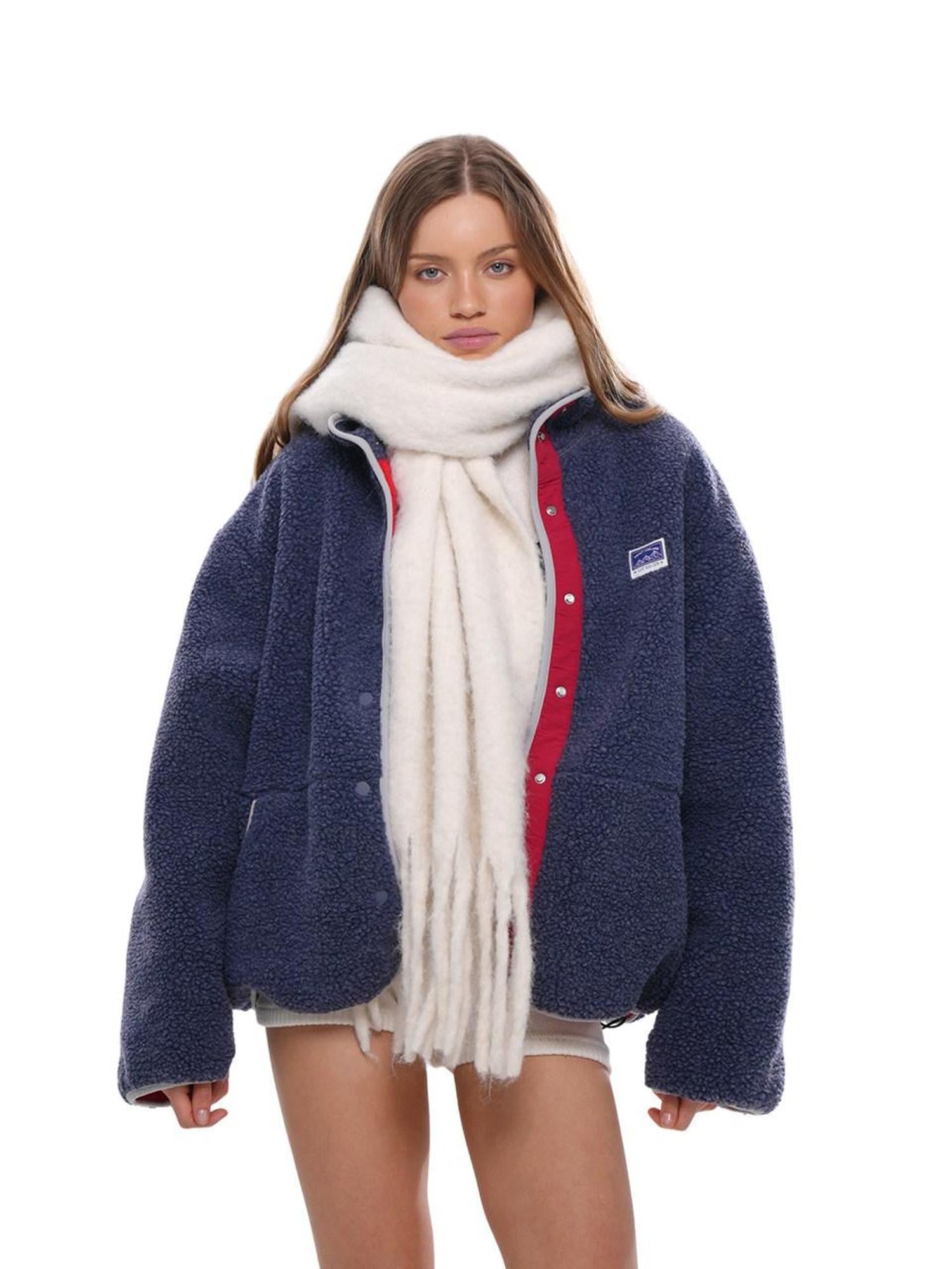 SweetChilling Blue Plaid Double Layer High Collar Cropped Women&