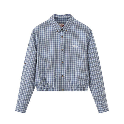 SweetChilling Blue Plaid Long Sleeve Shirt Jacket Bustier Women&