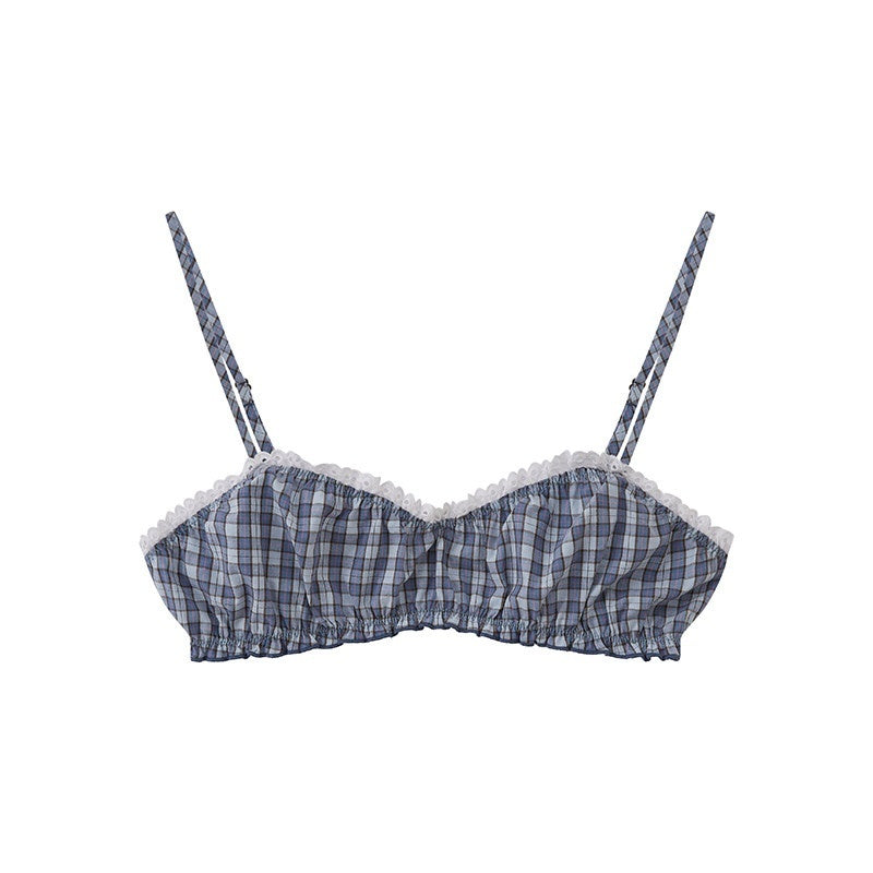 SweetChilling Blue Plaid Long Sleeve Shirt Jacket Bustier Women&