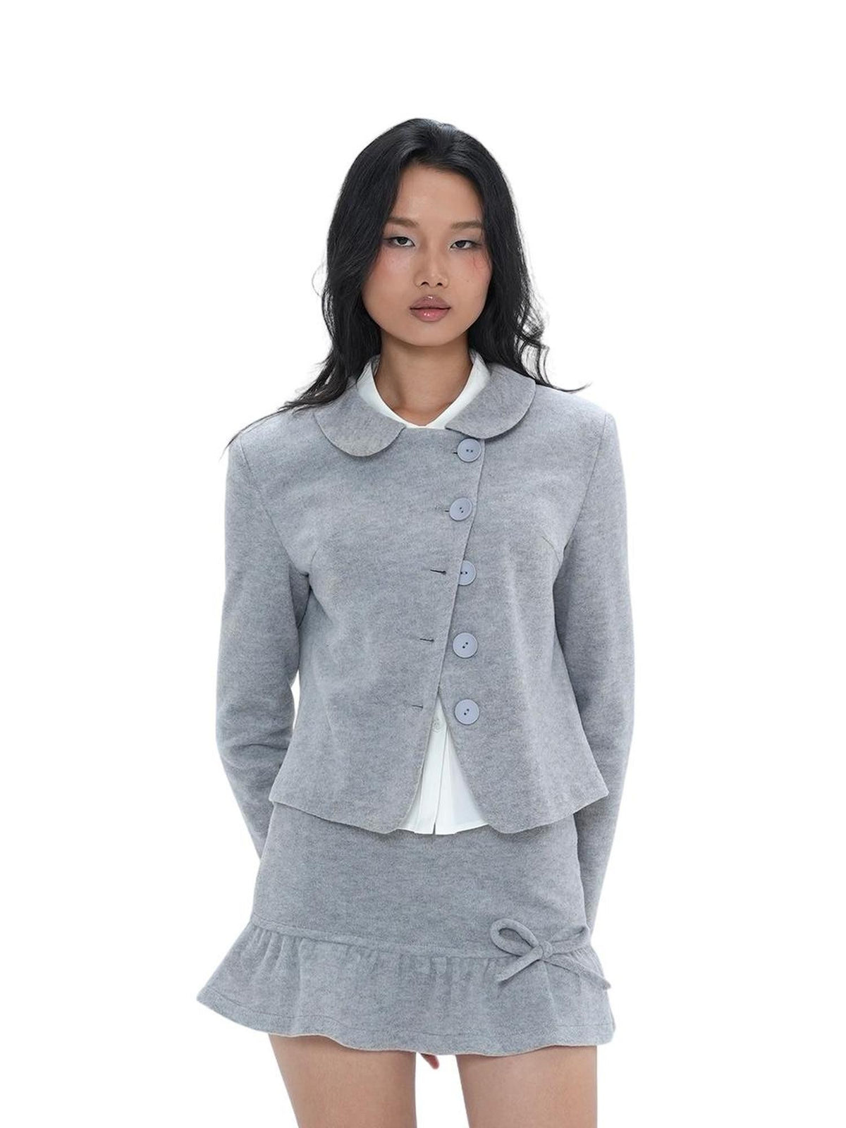 SweetChilling Bow Detail Asymmetric Button Wool Blend Women&