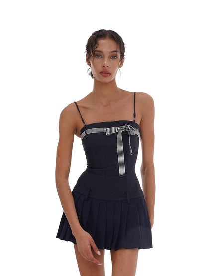 SweetChilling Bow Detail Pleated Solid Women&