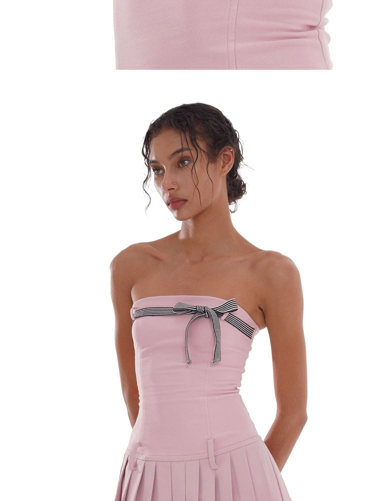 SweetChilling Bow Detail Pleated Solid Women&